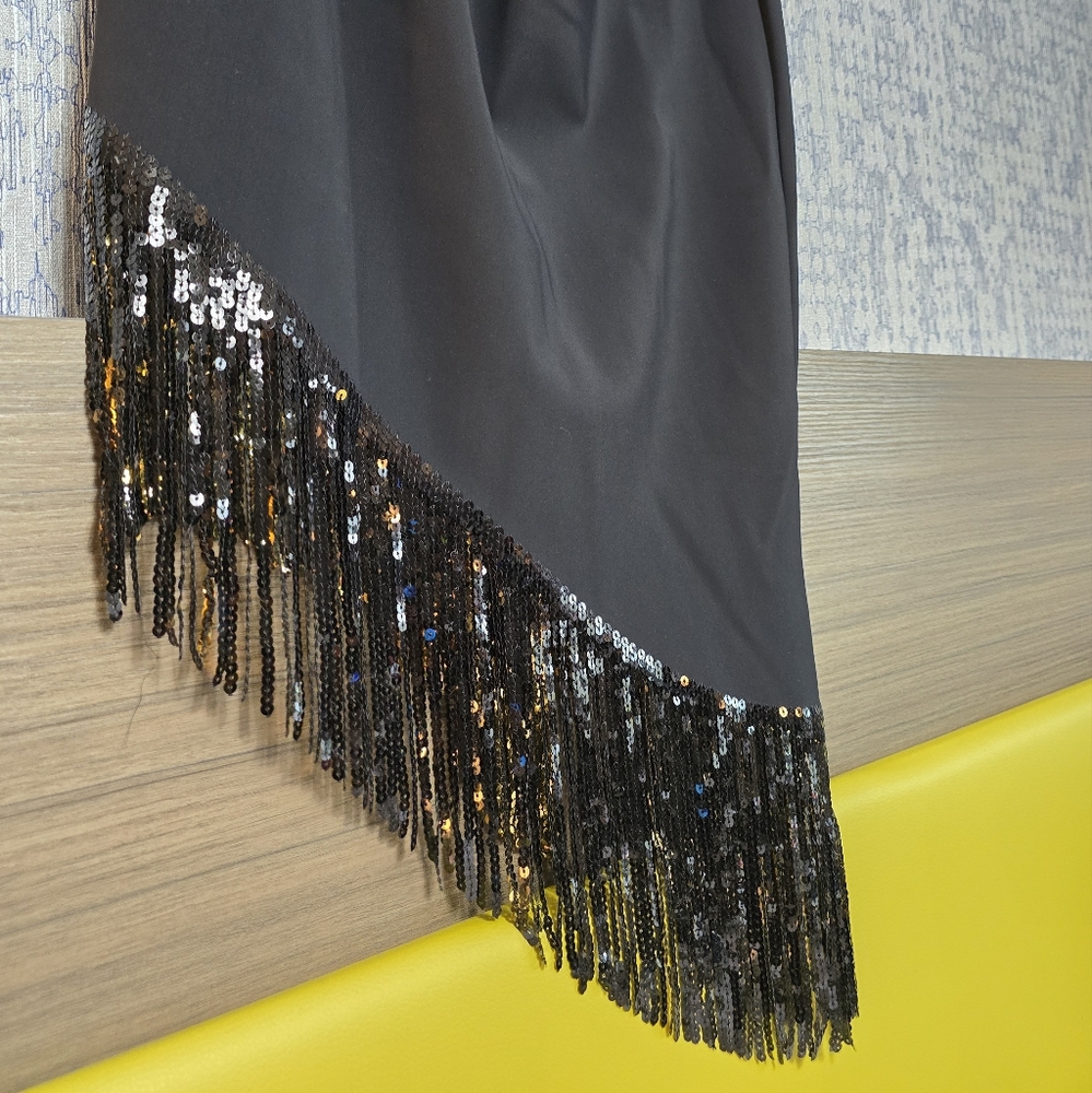 Chiara Boni La Petite Robe Benjamin Sequin Fringe Midi Dress In Black Women's 10 - Picture 5 of 15